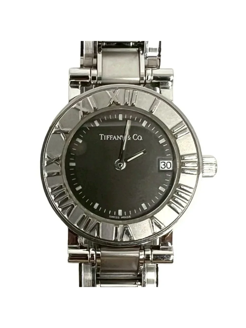 Tiffany & Co with Case Atlas Stainless Steel Wrist Watch Silver